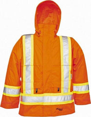 Viking - Size 4XL, High Visibility Orange, Rain, Wind Resistant Jacket - 58" Chest, Detachable Hood - Makers Industrial Supply