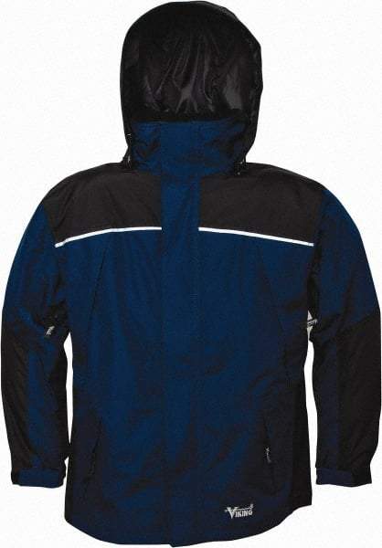 Viking - Size 4XL, Navy & Charcoal, Rain, Wind Resistant Jacket - 58" Chest, 5 Pockets, Detachable Hood - Makers Industrial Supply