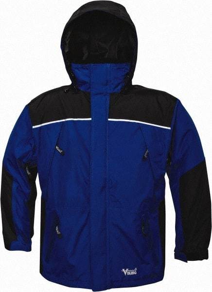 Viking - Size M, Charcoal & Royal Blue, Rain, Wind Resistant Jacket - 40" Chest, 5 Pockets, Detachable Hood - Makers Industrial Supply