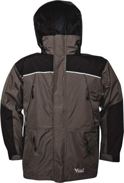 Viking - Size L, Gray & Charcoal, Rain, Wind Resistant Jacket - 43" Chest, 5 Pockets, Detachable Hood - Makers Industrial Supply