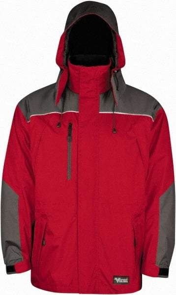 Viking - Size 3XL, Red & Charcoal, Rain, Wind Resistant Jacket - 55" Chest, 5 Pockets, Detachable Hood - Makers Industrial Supply