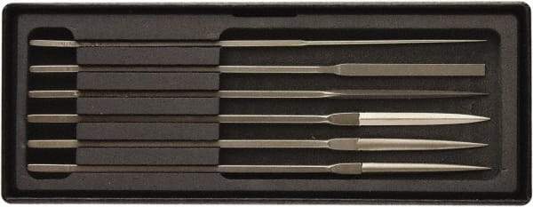 Value Collection - 6 Piece Needle Pattern File Set - Fine Coarseness, Set Includes Comprise, Pillar, Half Round, Crossing, Square, Round, Barrette - Makers Industrial Supply