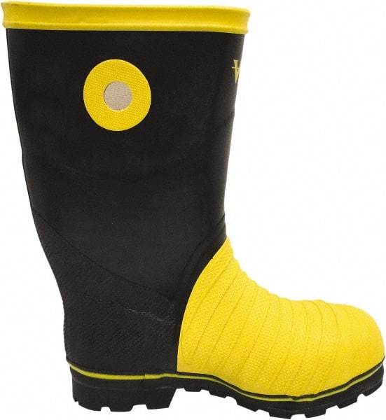 Viking - Men's Size 12 Medium Width Steel Work Boot - Black, Yellow, Rubber Upper, Nitrile Rubber Outsole, 14" High, Non-Slip, Chemical Resistant, Waterproof, Electric Shock Resistant - Makers Industrial Supply