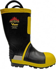 Viking - Men's Size 11 Medium Width Steel Work Boot - Black, Yellow, Rubber Upper, Nitrile Rubber Outsole, 14" High, Non-Slip, Waterproof - Makers Industrial Supply