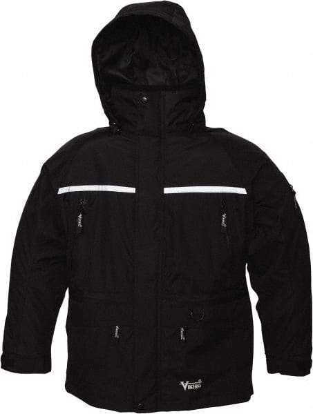 Viking - Size L, Black, Rain, Wind Resistant, Cold Weather Jacket - 43" Chest, 5 Pockets, Detachable Hood - Makers Industrial Supply