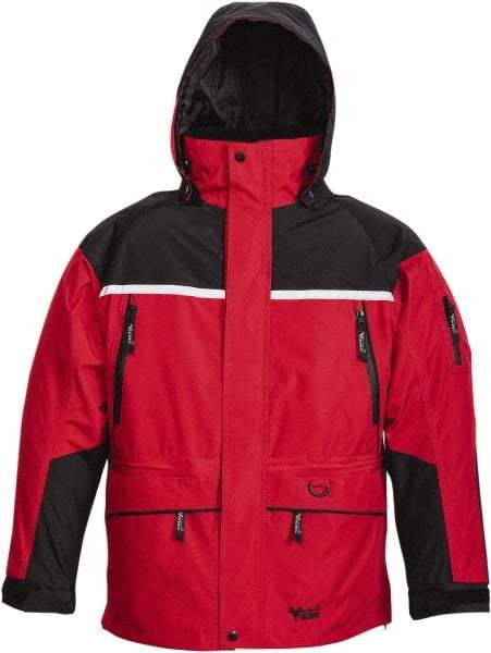 Viking - Size 3XL, Black & Red, Rain, Wind Resistant, Cold Weather Jacket - 55" Chest, 5 Pockets, Detachable Hood - Makers Industrial Supply