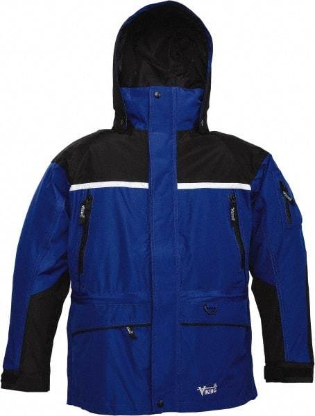 Viking - Size S, Black & Royal Blue, Rain, Wind Resistant, Cold Weather Jacket - 37" Chest, 5 Pockets, Detachable Hood - Makers Industrial Supply