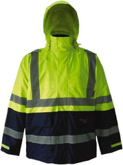 Viking - Size 4XL, High Visibility Lime & Navy, Rain, Wind Resistant Jacket - 58" Chest, 4 Pockets, Detachable Hood - Makers Industrial Supply