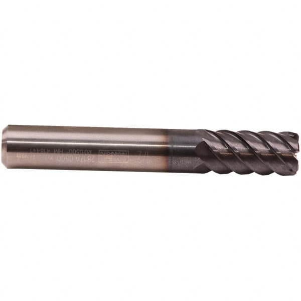 Emuge - 5/8" Diam, 1-1/4" LOC, 8 Flute Solid Carbide Roughing & Finishing End Mill - TiAlN Finish, 3-1/2" OAL, 5/8" Shank Diam, Cylindrical Shank, 50° Helix, Long Length - Makers Industrial Supply