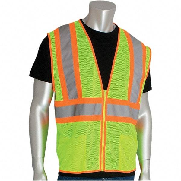 PIP - Size S High Visibility Yellow Mesh General Purpose Vest - 54" Chest, ANSI 107, Zipper Closure, 2 Pockets, Polyester - Makers Industrial Supply