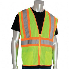 PIP - Size S High Visibility Yellow Mesh General Purpose Vest - 54" Chest, ANSI 107, Zipper Closure, 2 Pockets, Polyester - Makers Industrial Supply