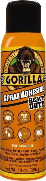 Gorilla Glue - 14 oz Aerosol Clear Spray Adhesive - High Tack, 131°F Heat Resistance, High Strength Bond, Flammable - Makers Industrial Supply