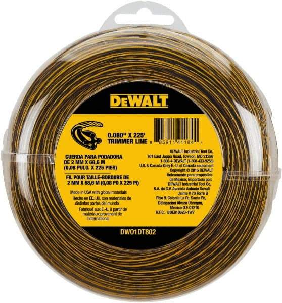 DeWALT - 0.08" Diam, 225' Long String Trimmer Replacment Line - For DCST920B, DCST920P1, DCST970X1, DCST990B, DCST990H1, DCST990M1 - Makers Industrial Supply