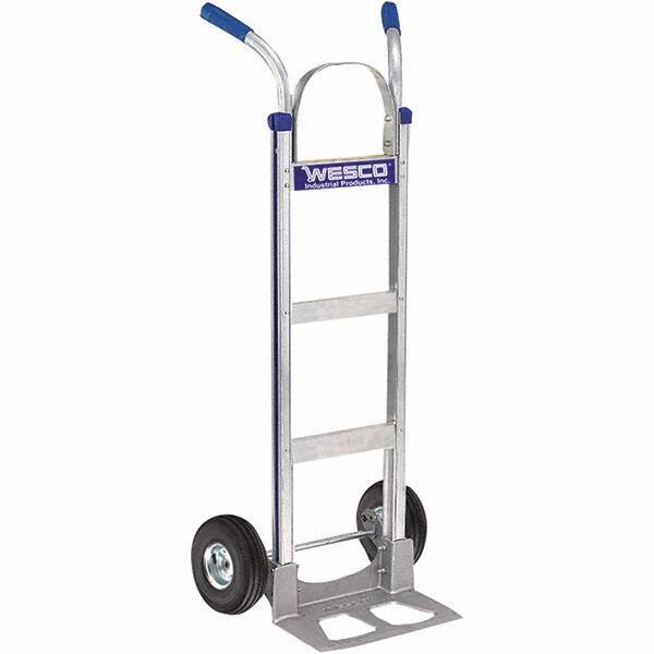 Wesco Industrial Products - 600 Lb Capacity 49" OAH Hand Truck - 14 x 7-1/2" Base Plate, Dual Handle, Aluminum, Full Pneumatic Wheels - Makers Industrial Supply