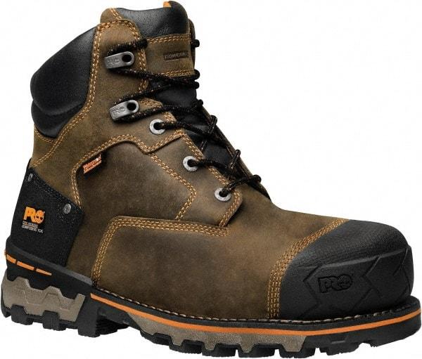 Timberland PRO - Men's Size 10.5 Medium Width Composite Work Boot - Brown, Leather, Rubber Upper, TPU Outsole, 6" High, Safety Toe, Waterproof - Makers Industrial Supply