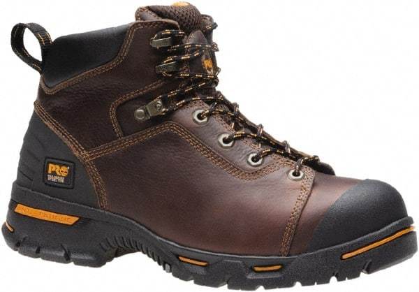 Timberland PRO - Men's Size 7.5 Medium Width Steel Work Boot - Brown, Leather, Rubber Upper, Rubber Outsole, 6" High, Safety Toe, Puncture Resistant - Makers Industrial Supply