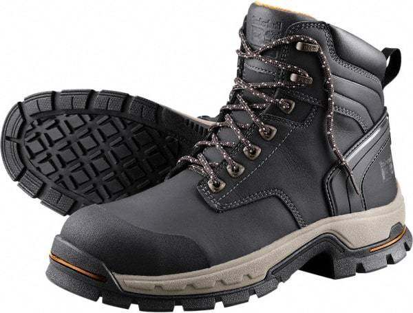 Timberland PRO - Unisex Size 5.5 Medium Width Steel Work Boot - Black, Microfiber Upper, Rubber Outsole, 6" High, Non-Slip, Safety Toe - Makers Industrial Supply