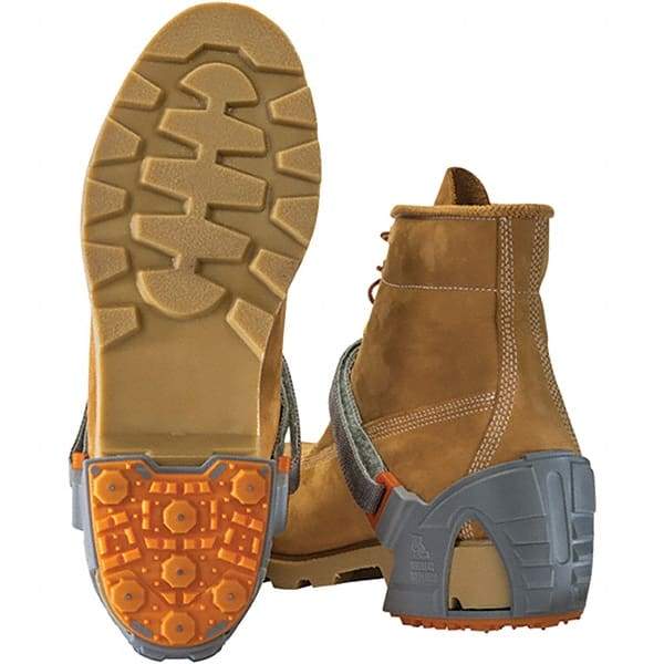 Winter Walking - Size 12.5-16, Strap-On Cleat - Tungsten Carbide Stud Traction, Orange & Gray - Makers Industrial Supply