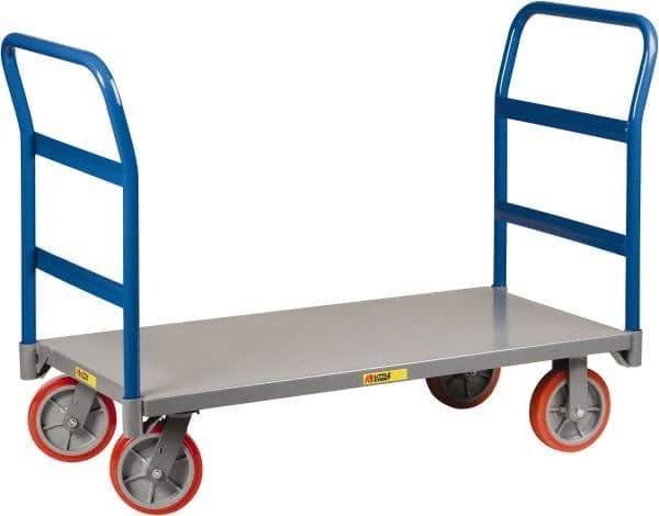 Little Giant - 3,600 Lb Capacity Steel Double End Rack Platform Truck - Steel Deck, 36" OAW, 60" Platform Length x 11" Platform Height, Polyurethane Casters - Makers Industrial Supply