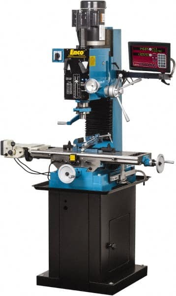 Enco - 1 Phase, 20" Swing, Geared Head Mill Drill Combination - 37-1/2" Table Length x 28" Table Width, 22" Longitudinal Travel, 8" Cross Travel, 6 Spindle Speeds, 2 hp, 220 Volts - Makers Industrial Supply