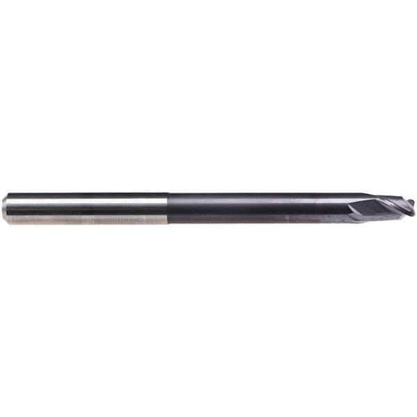 Emuge - 3/32" Diam, 1/8" LOC, 2 Flute Solid Carbide Roughing & Finishing End Mill - TiAlN Finish, 3-1/2" OAL, 1/4" Shank Diam, Cylindrical Shank, 30° Helix, Extra Long Length - Makers Industrial Supply