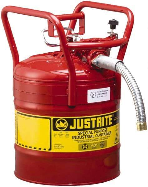 Justrite - 5 Gal Brass Type II DOT Safety Can - 17-1/2" High x 11-3/4" Diam, Red - Makers Industrial Supply