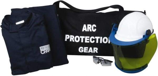 PRO-SAFE - Size XL, 4 HRC, Arc Flash Clothing Kit - 43 cal per Sq cm, Hard Cap, Hood, Face Shield, 35" Jacket, Bib Overalls, with Gear Bag - Makers Industrial Supply