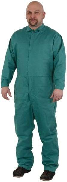 PRO-SAFE - Size L, Green, Snap, Flame Resistant/Retardant Coverall - Cotton, 5 Pockets - Makers Industrial Supply