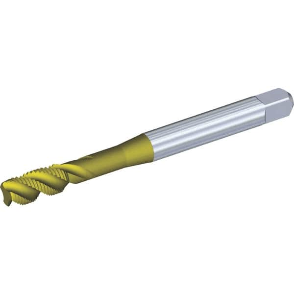 Kennametal - #10-24 UNC 3 Flute 2BX Modified Bottoming Spiral Flute Tap - Powdered Metal, TiCN/TiN Finish, 70mm OAL, Right Hand Flute, Right Hand Thread, Series T630 - Makers Industrial Supply