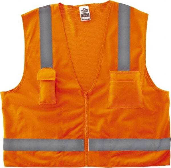 Ergodyne - Size 2X/3XL High Visibility Orange Mesh/Solid Surveyor's Vest - 52 to 58" Chest, ANSI/ISEA 107, Zipper Closure, 4 Pockets, Polyester - Makers Industrial Supply