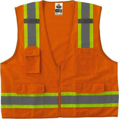 Ergodyne - Size 4X/5XL High Visibility Orange Mesh/Solid Surveyor's Vest - 58 to 64" Chest, ANSI/ISEA 107, Zipper Closure, 6 Pockets, Polyester - Makers Industrial Supply