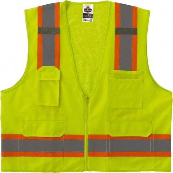 Ergodyne - Size 2X/3XL High Visibility Lime Mesh/Solid Surveyor's Vest - 52 to 58" Chest, ANSI/ISEA 107, Zipper Closure, 6 Pockets, Polyester - Makers Industrial Supply