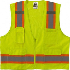 Ergodyne - Size S/M High Visibility Lime Mesh/Solid Surveyor's Vest - 36 to 44" Chest, ANSI/ISEA 107, Zipper Closure, 6 Pockets, Polyester - Makers Industrial Supply