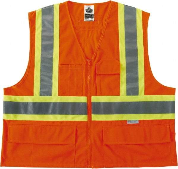 Ergodyne - Size L/XL High Visibility Orange Mesh General Purpose Vest - 44 to 52" Chest, Zipper Closure, Polyester - Makers Industrial Supply