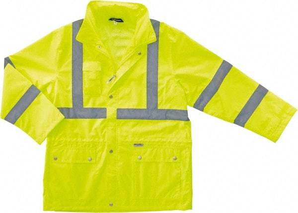 Ergodyne - Size M Cold Weather & High Visibility Jacket - Lime, Polyester, Zipper, Snaps Closure - Makers Industrial Supply