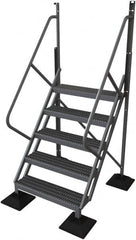 TRI-ARC - 92" 5 Step Configurable Rooftop Ladder - 50° Incline, 500 Lb Capacity, 50" Platform Height, 52-3/4" Base Width x 50" Base Depth, Serrated - Makers Industrial Supply