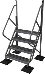 TRI-ARC - 82" 4 Step Configurable Rooftop Ladder - 50° Incline, 500 Lb Capacity, 40" Platform Height, 52-3/4" Base Width x 40" Base Depth, Serrated - Makers Industrial Supply