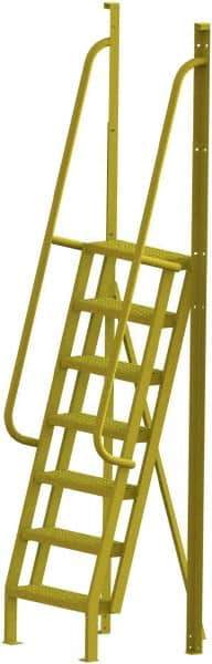 TRI-ARC - 112" 7 Step Configurable Crossover Ladder - 75° Incline, 1,000 Lb Capacity, 70" Platform Height, 30" Base Width x 28" Base Depth, Serrated - Makers Industrial Supply