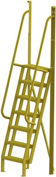 TRI-ARC - 112" 7 Step Configurable Crossover Ladder - 75° Incline, 1,000 Lb Capacity, 70" Platform Height, 30" Base Width x 28" Base Depth, Perforated Tread - Makers Industrial Supply