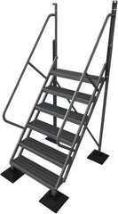 TRI-ARC - 102" 6 Step Configurable Rooftop Ladder - 50° Incline, 500 Lb Capacity, 60" Platform Height, 52-3/4" Base Width x 60" Base Depth, Serrated - Makers Industrial Supply