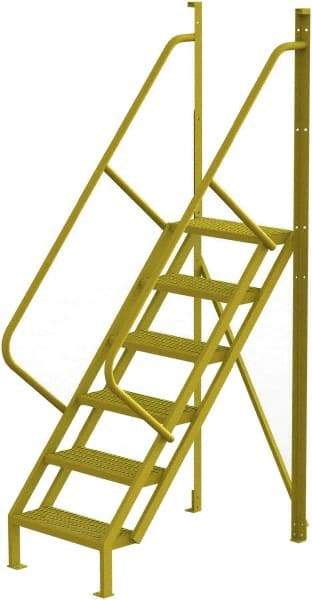 TRI-ARC - 102" 6 Step Configurable Crossover Ladder - 50° Incline, 1,000 Lb Capacity, 60" Platform Height, 30" Base Width x 52-1/2" Base Depth, Serrated - Makers Industrial Supply