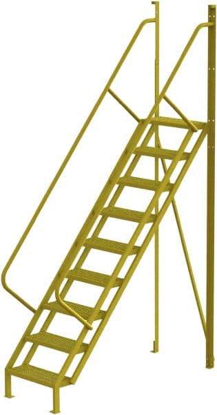 TRI-ARC - 132" 9 Step Configurable Crossover Ladder - 50° Incline, 1,000 Lb Capacity, 90" Platform Height, 30" Base Width x 78" Base Depth, Perforated Tread - Makers Industrial Supply