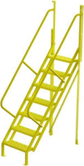 TRI-ARC - 112" 7 Step Configurable Crossover Ladder - 50° Incline, 1,000 Lb Capacity, 70" Platform Height, 30" Base Width x 61" Base Depth, Perforated Tread - Makers Industrial Supply