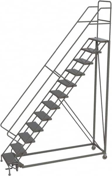 TRI-ARC - 156" 12 Step Configurable Rolling Ladder - 56° Incline, 450 Lb Capacity, 120" Platform Height, 35" Base Width x 90" Base Depth, Perforated Tread - Makers Industrial Supply