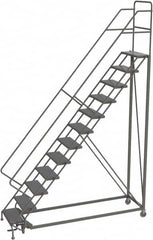 TRI-ARC - 156" 12 Step Configurable Rolling Ladder - 56° Incline, 450 Lb Capacity, 120" Platform Height, 35" Base Width x 90" Base Depth, Perforated Tread - Makers Industrial Supply