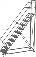 TRI-ARC - 146" 11 Step Configurable Rolling Ladder - 50° Incline, 450 Lb Capacity, 110" Platform Height, 35" Base Width x 84" Base Depth, Perforated Tread - Makers Industrial Supply