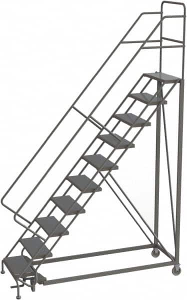 TRI-ARC - 136" 10 Step Configurable Rolling Ladder - 50° Incline, 450 Lb Capacity, 100" Platform Height, 35" Base Width x 76" Base Depth, Perforated Tread - Makers Industrial Supply