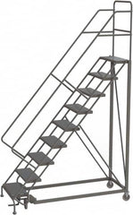 TRI-ARC - 126" 9 Step Configurable Rolling Ladder - 56° Incline, 450 Lb Capacity, 90" Platform Height, 35" Base Width x 71" Base Depth, Perforated Tread - Makers Industrial Supply