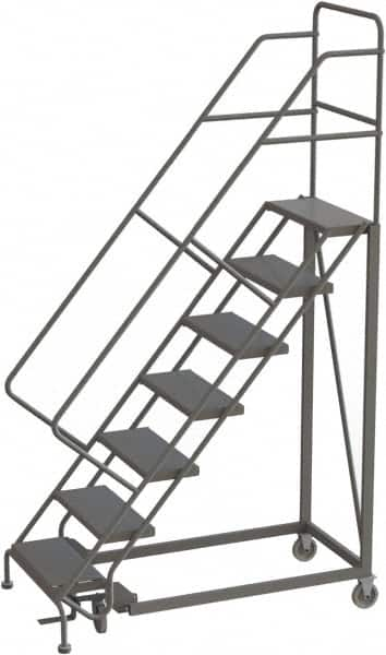 TRI-ARC - 106" 7 Step Configurable Rolling Ladder - 50° Incline, 450 Lb Capacity, 70" Platform Height, 35" Base Width x 56" Base Depth, Perforated Tread - Makers Industrial Supply