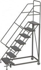 TRI-ARC - 106" 7 Step Configurable Rolling Ladder - 56° Incline, 450 Lb Capacity, 70" Platform Height, 35" Base Width x 56" Base Depth, Perforated Tread - Makers Industrial Supply